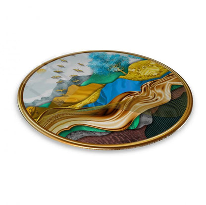 Gold Desenler Yuvarlak Cam Tablo