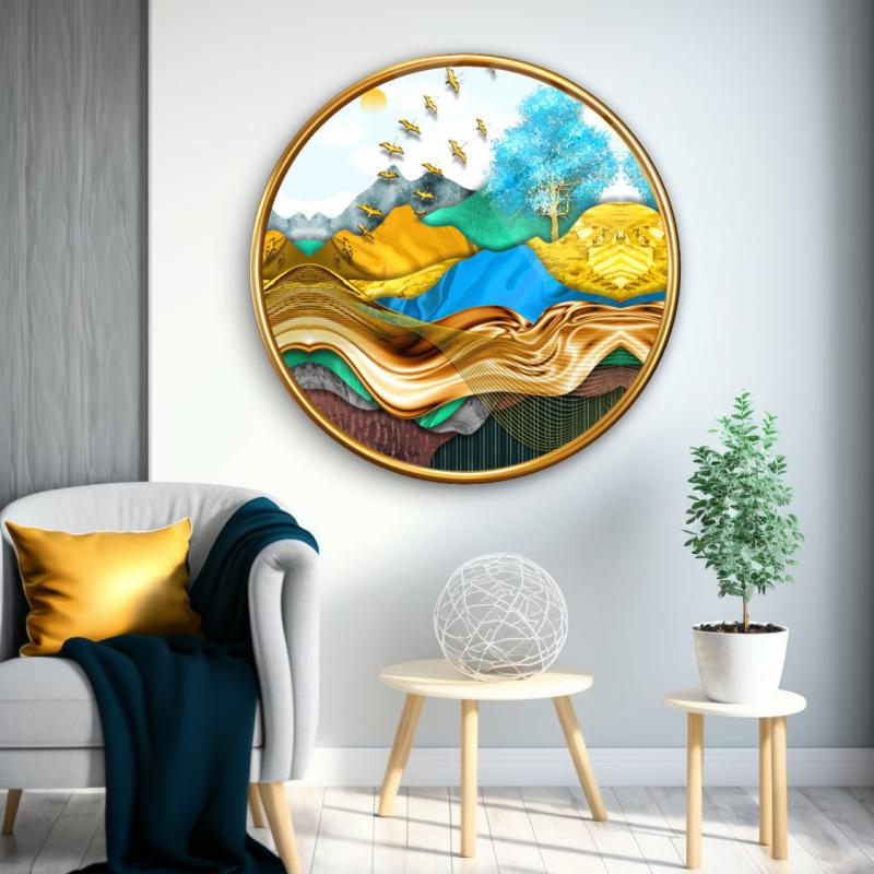 Gold Desenler Yuvarlak Cam Tablo