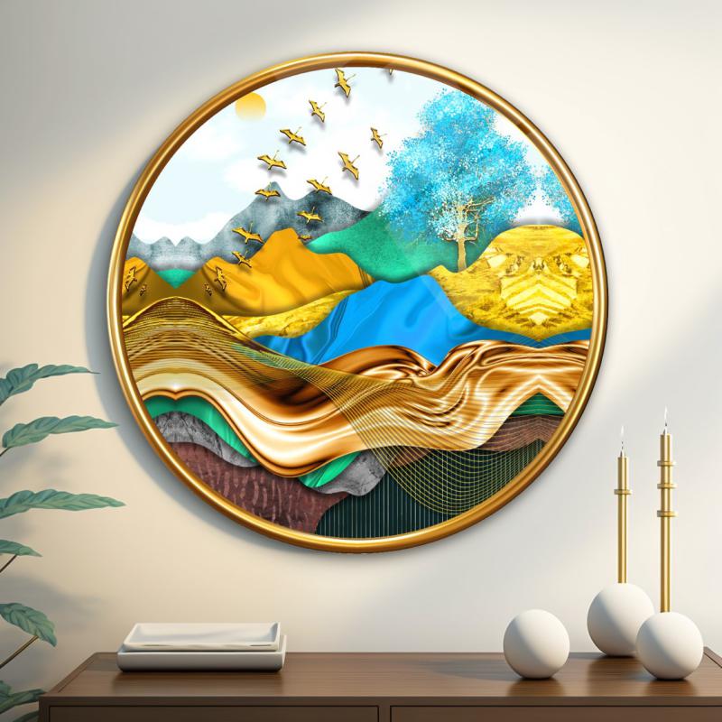 Gold Desenler Yuvarlak Cam Tablo
