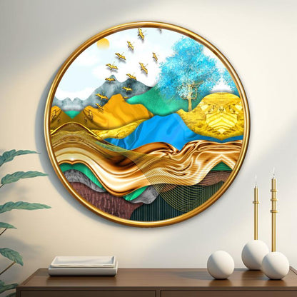 Gold Desenler Yuvarlak Cam Tablo