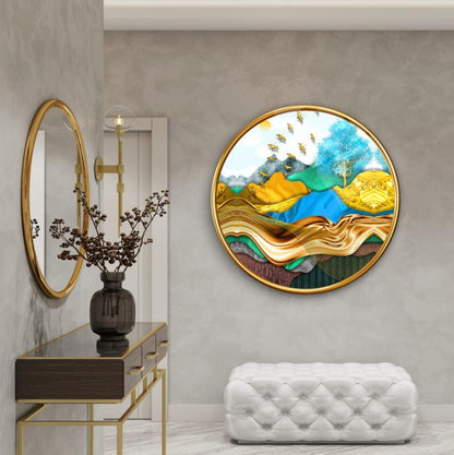 Gold Desenler Yuvarlak Cam Tablo