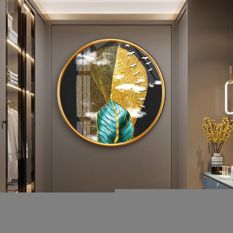 Gold Yapraklar Yuvarlak Cam Tablo