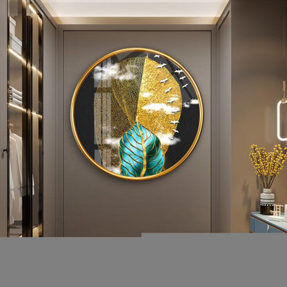Gold Yapraklar Yuvarlak Cam Tablo