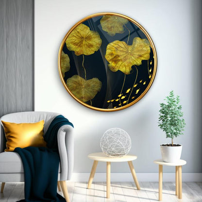 Gold Yapraklar Yuvarlak Cam Tablo