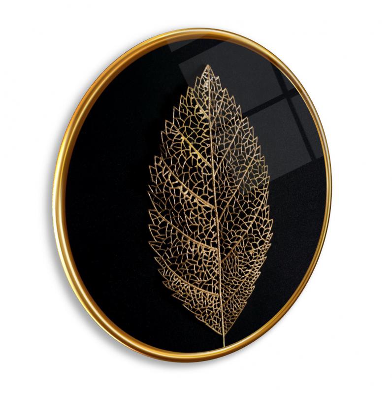Gold Yaprak Yuvarlak Cam Tablo