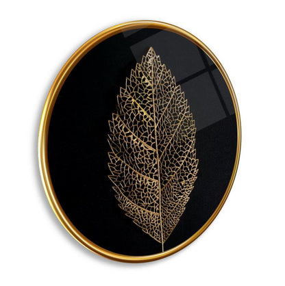 Gold Yaprak Yuvarlak Cam Tablo