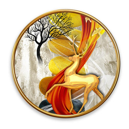 Gold Geyik Yuvarlak Cam Tablo