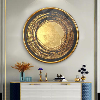 Gold Desen Yuvarlak Cam Tablo