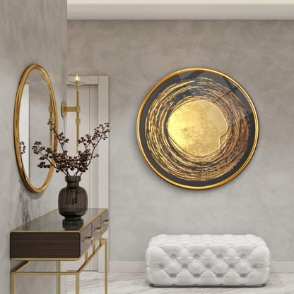 Gold Desen Yuvarlak Cam Tablo