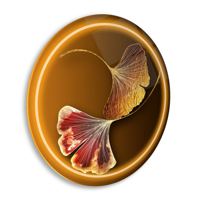 Gold Yaprak Yuvarlak Cam Tablo