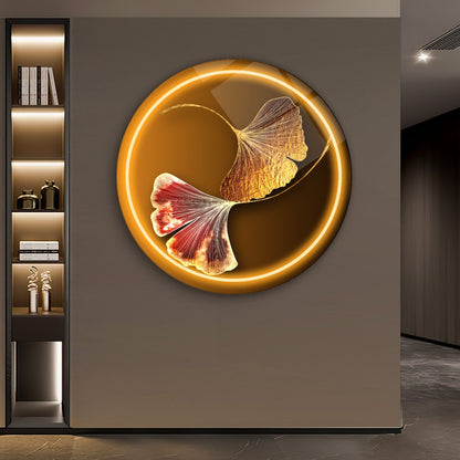 Gold Yaprak Yuvarlak Cam Tablo