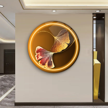 Gold Yaprak Yuvarlak Cam Tablo