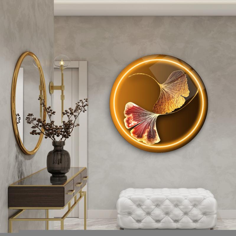 Gold Yaprak Yuvarlak Cam Tablo
