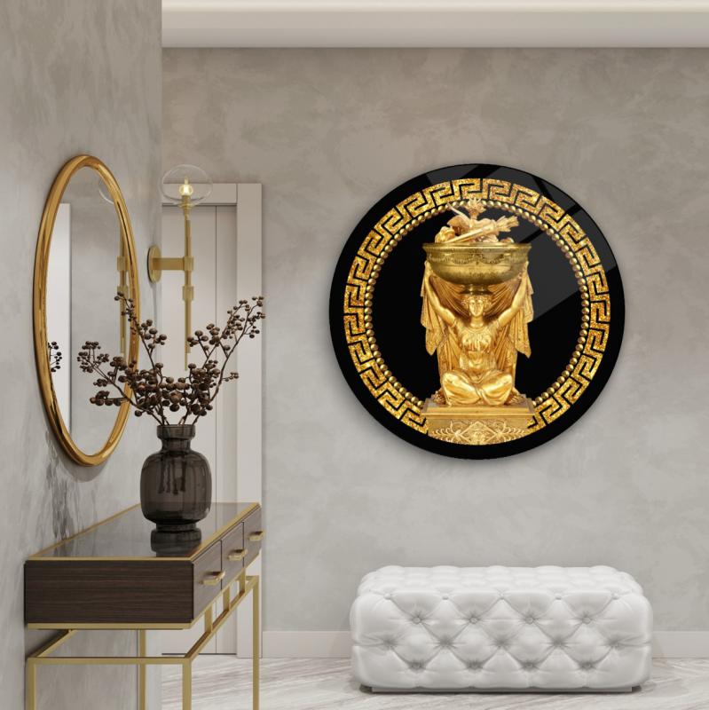 Antik Gold Yuvarlak Cam Tablo