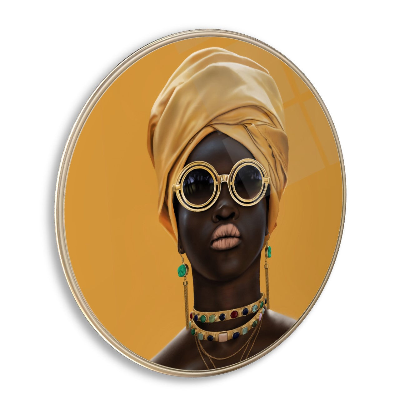 Afrikalı Kadın Yuvarlak Cam Tablo