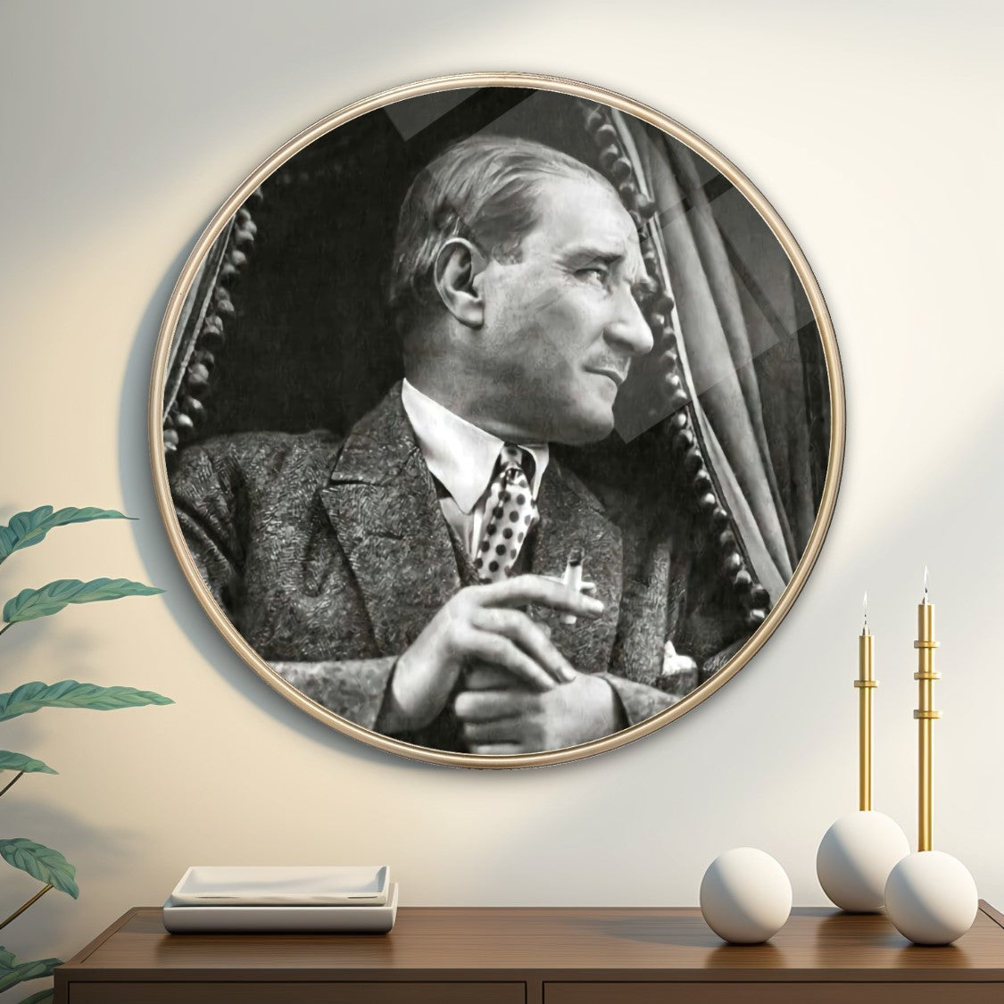 Atatürk Yuvarlak Cam Tablo