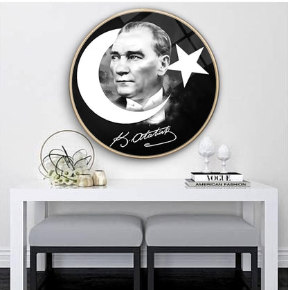 Atatürk Yuvarlak Cam Tablo