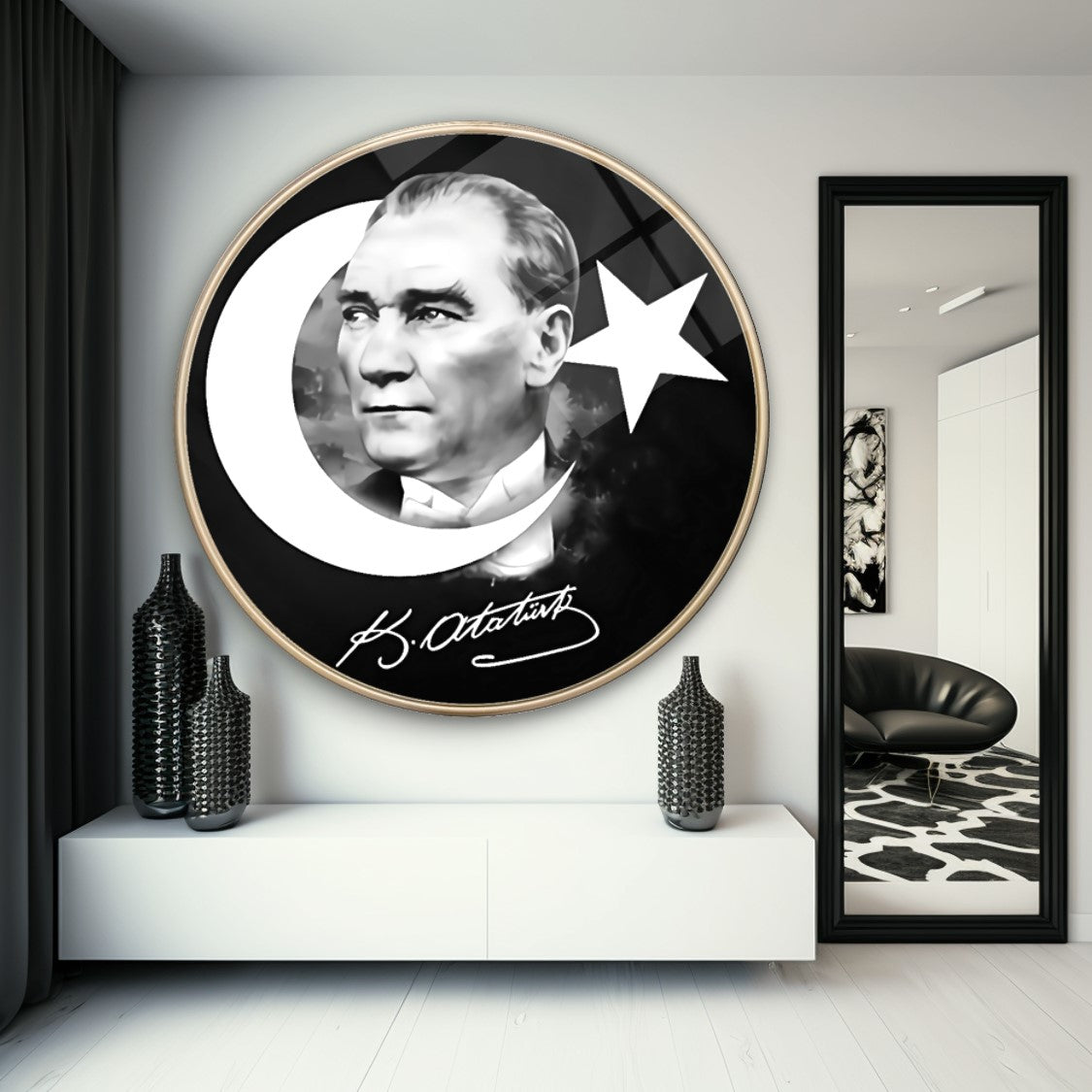 Atatürk Yuvarlak Cam Tablo