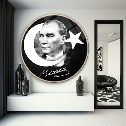 Atatürk Yuvarlak Cam Tablo