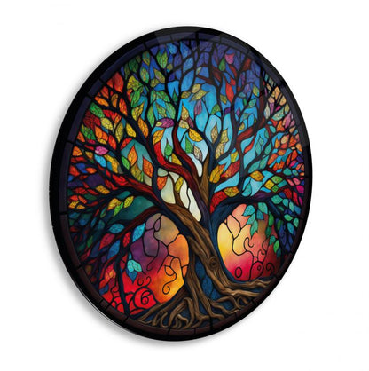 Yaşam Ağacı Vitray Yuvarlak Cam Tablo