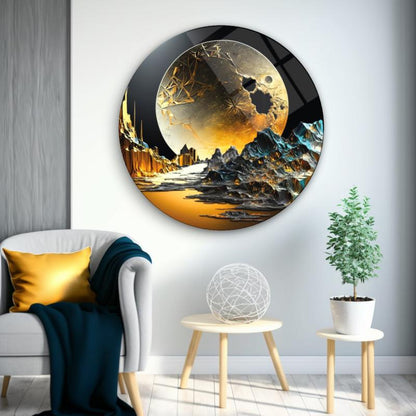 Gece Manzarası Yuvarlak Cam Tablo