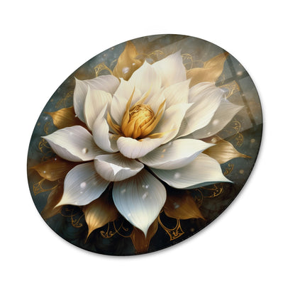 Lotus Çiçeği Yuvarlak Cam Tablo
