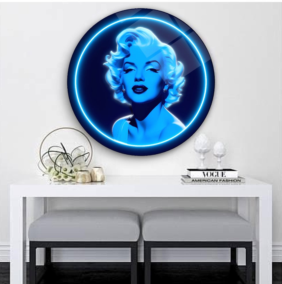 Neon Görünümlü Marilyn Monroe Yuvarlak Cam Tablo