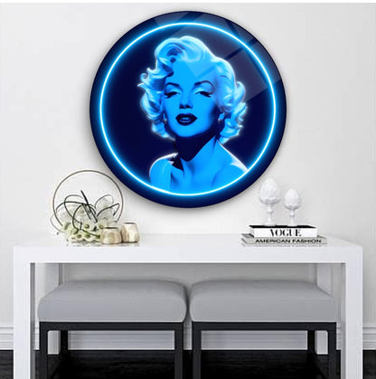 Neon Görünümlü Marilyn Monroe Yuvarlak Cam Tablo
