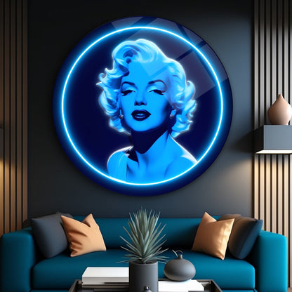 Neon Görünümlü Marilyn Monroe Yuvarlak Cam Tablo