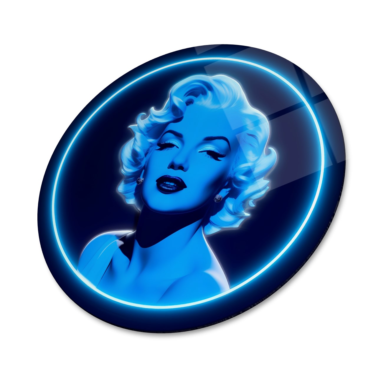 Neon Görünümlü Marilyn Monroe Yuvarlak Cam Tablo