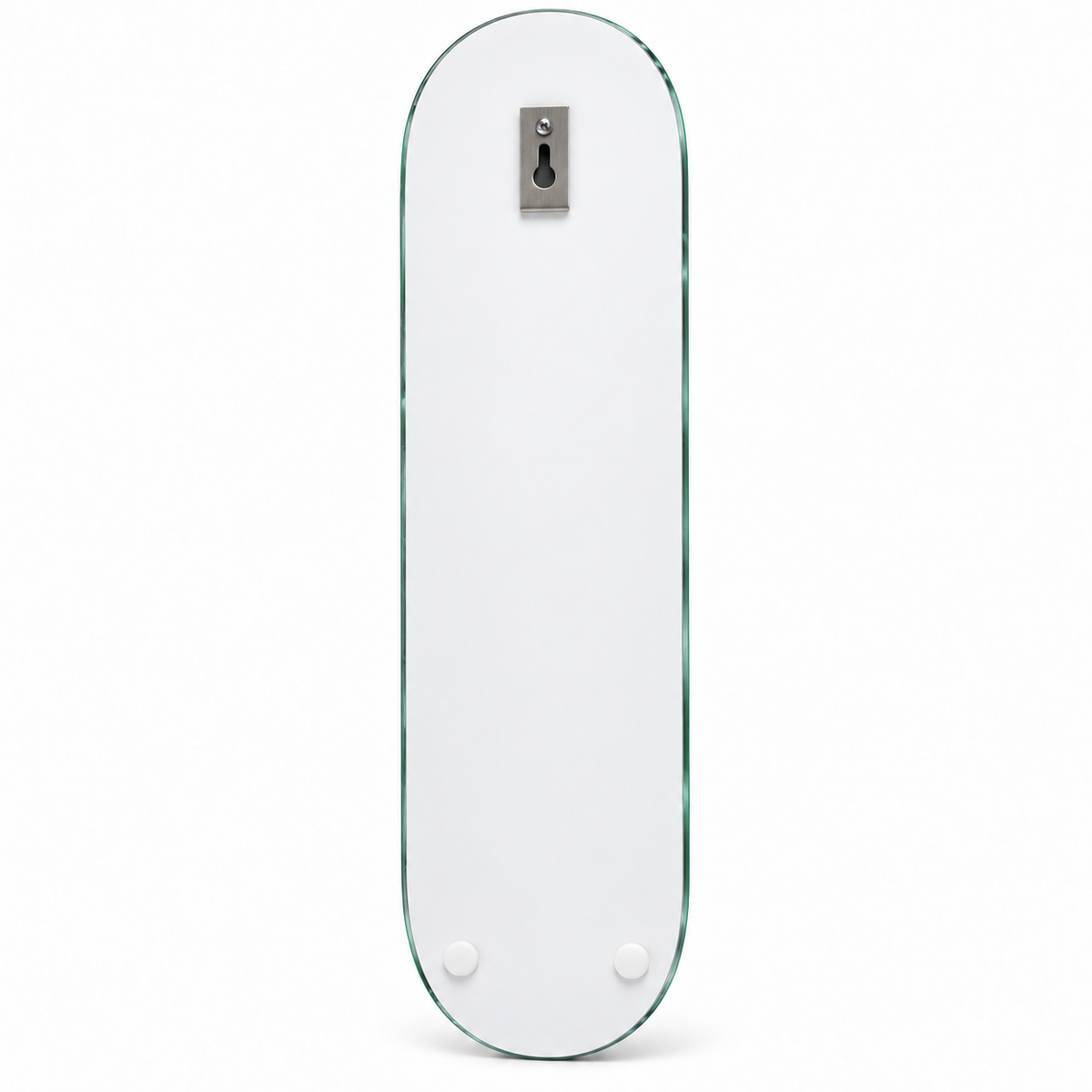 Skate Board cam tablo beyaz arka yüz - üst ortada tek hazır çelik askı ve altta iki tampon